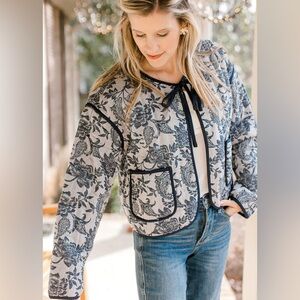 Jacquard Quilted Poplin Tie Front Jacket by Polagram - New with Tags